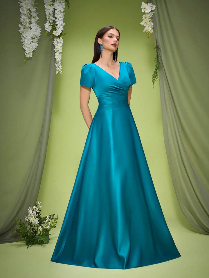 Classic Satin Puff Sleeves Dress