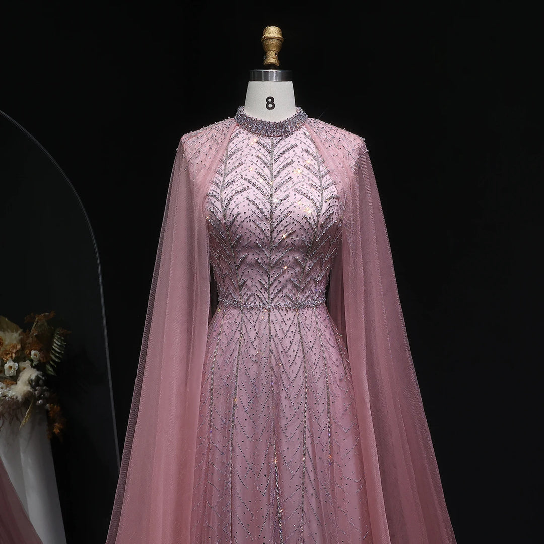 Graceful Arabic Beaded Cape Gown