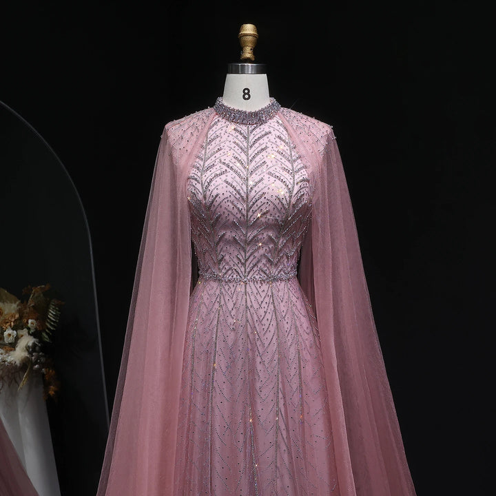 Graceful Arabic Beaded Cape Gown