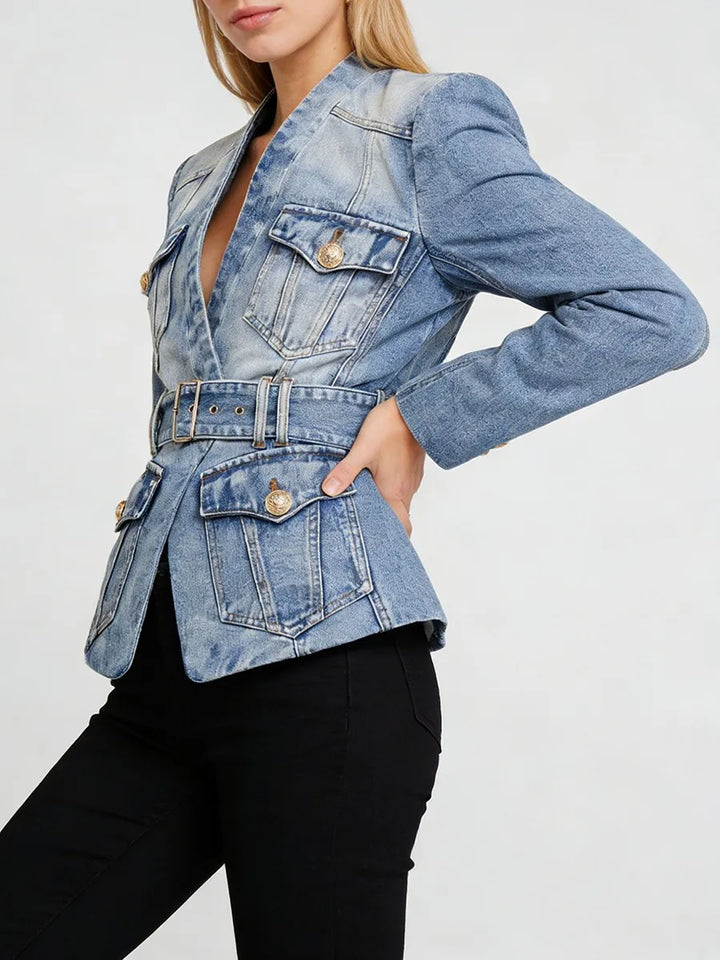 Fashionable Spliced Pockets Denim Jacket