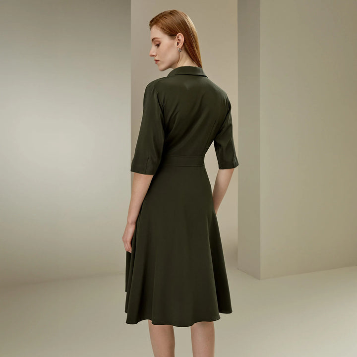 Relaxed Half-sleeves Front Tie Silk Wrap Dress