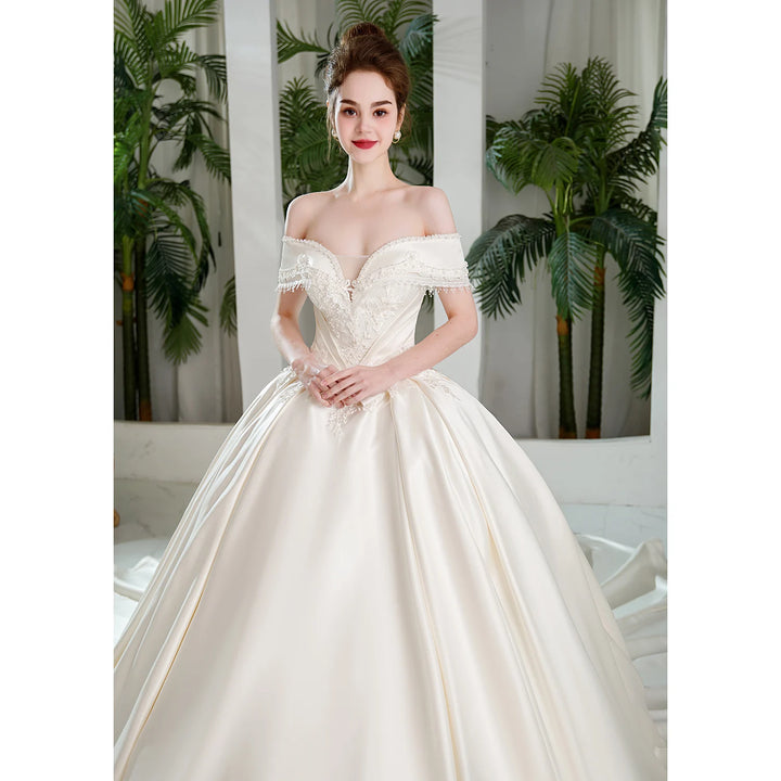 Total Appeal Off-Shoulder Satin Wedding Dress