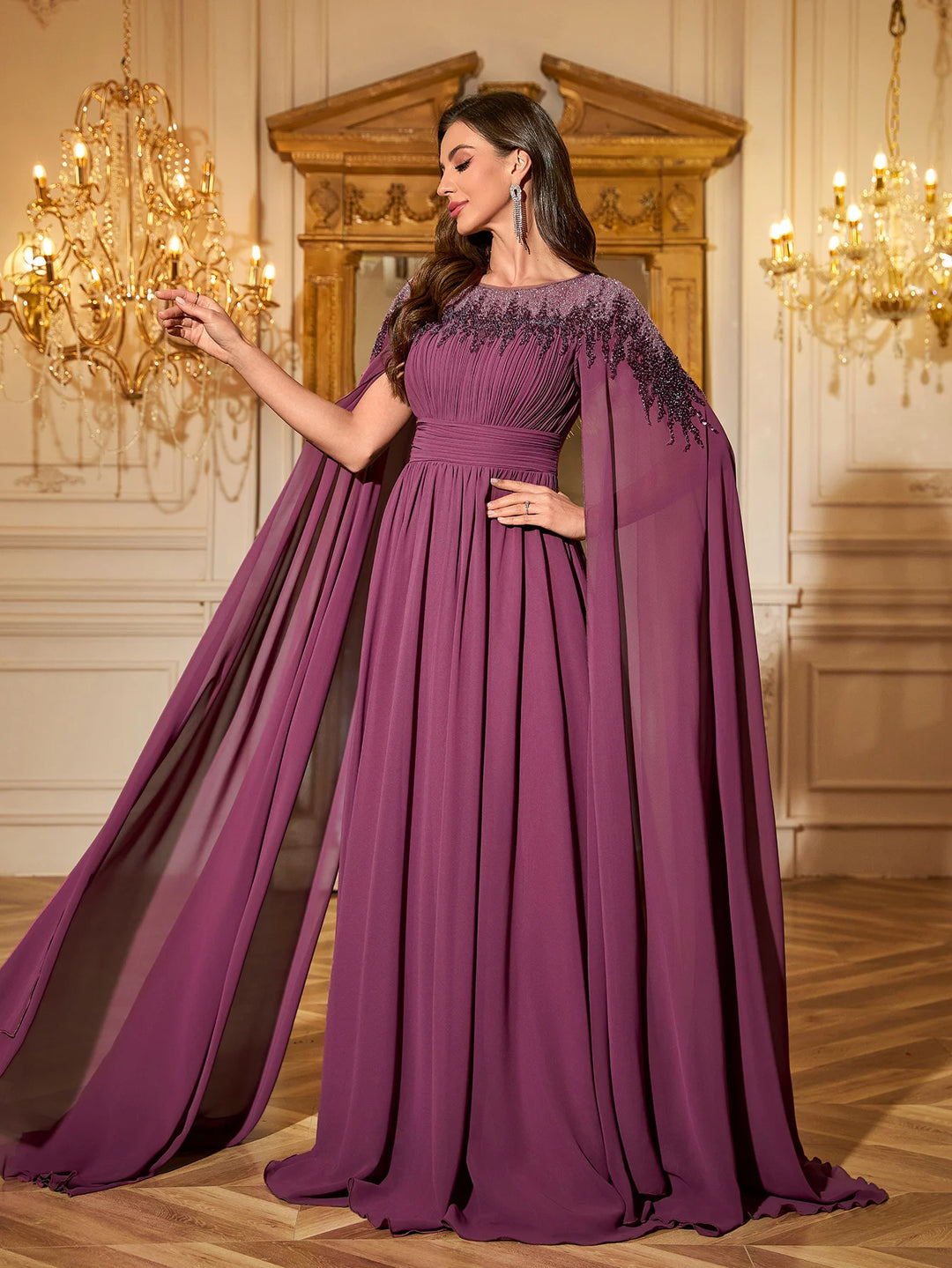 Elegant Floating Piece Sleeves Evening Dress