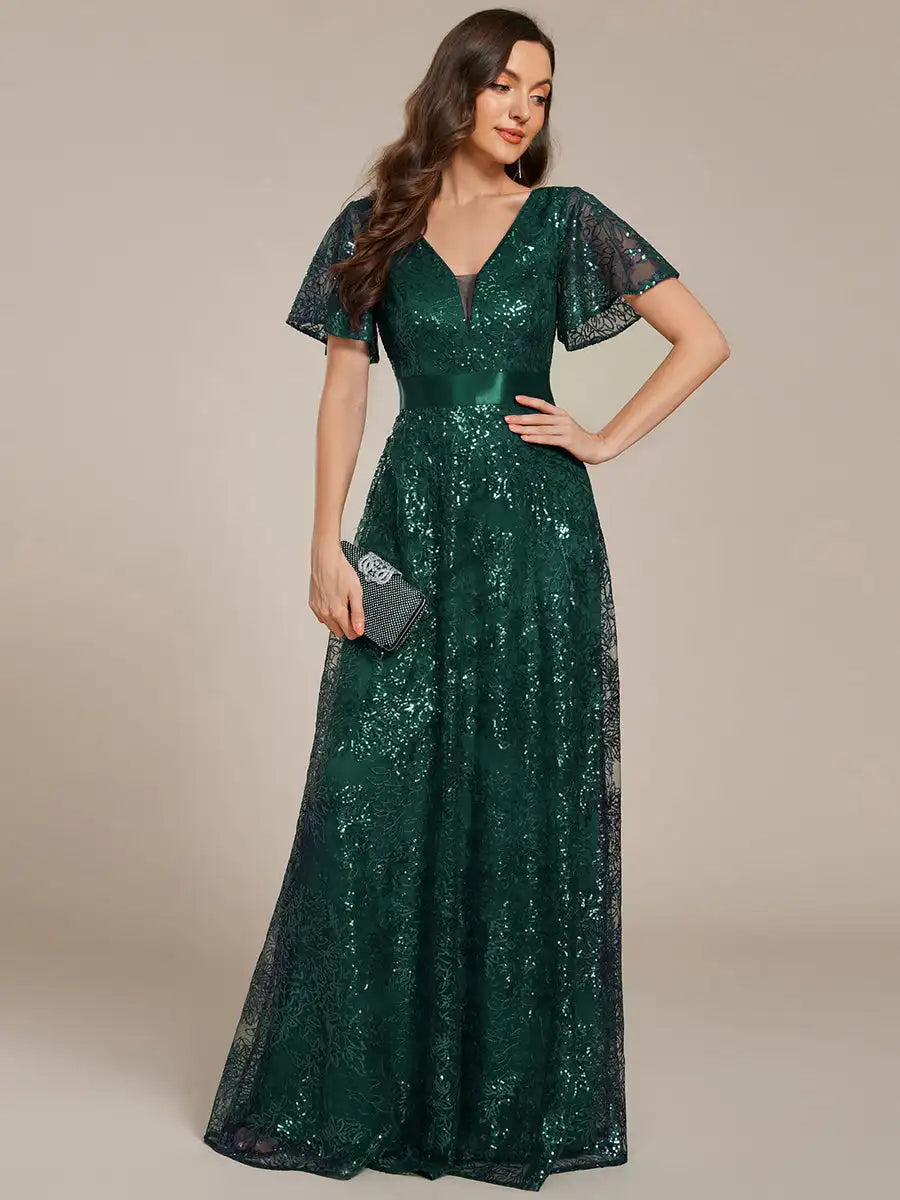 Gorgeous Sequined Floor-Length Gown