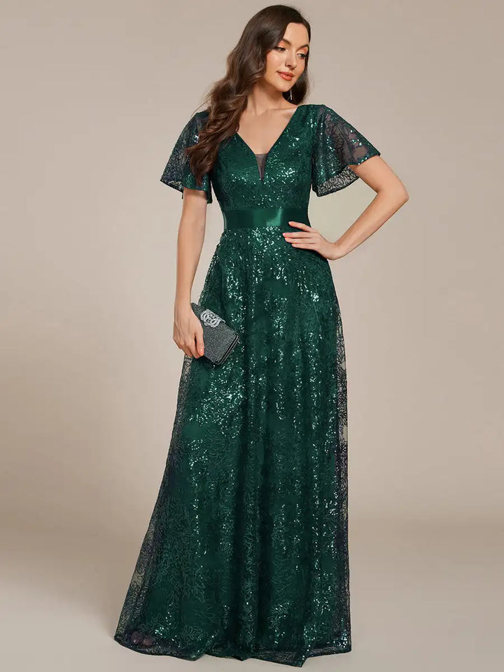 Gorgeous Sequined Floor-Length Gown