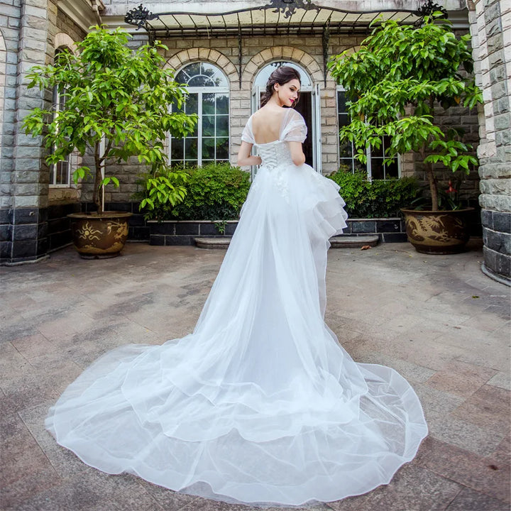 Illusion Front Trailing Wedding Gown