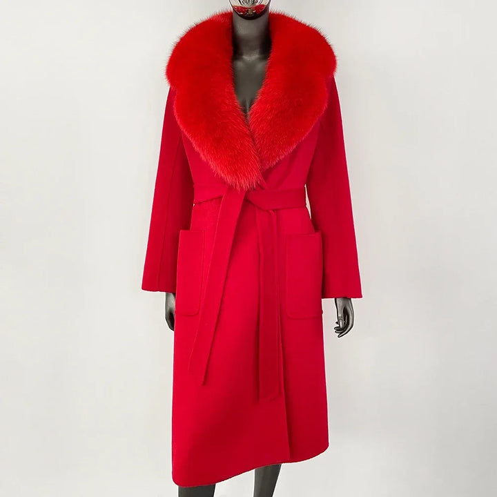 Elegant Natural Wool Fur Long Coat