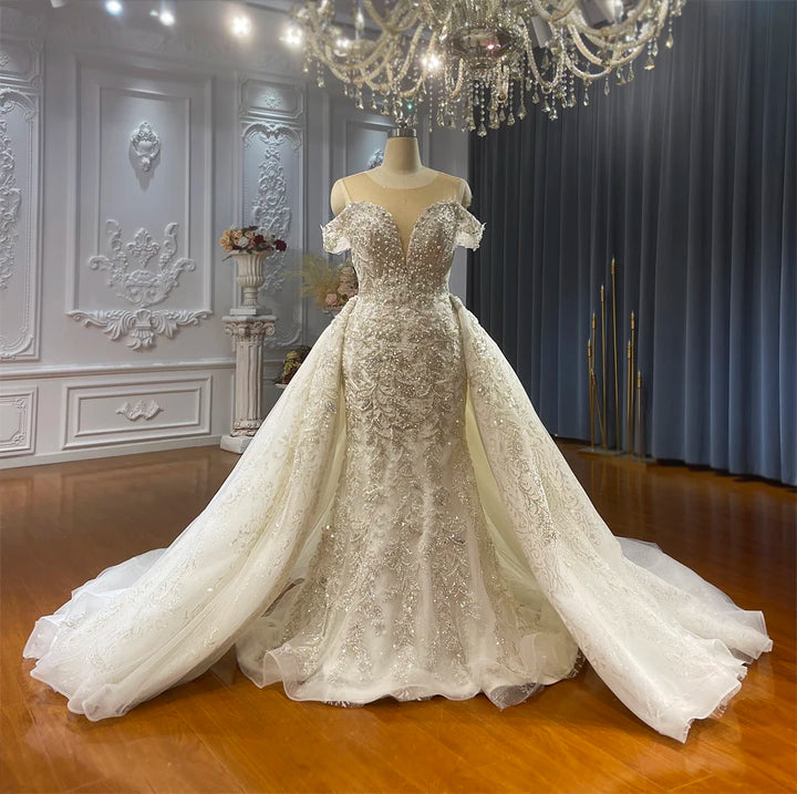 Romantic Off-Shoulder Bridal Dress With Removable Skirt