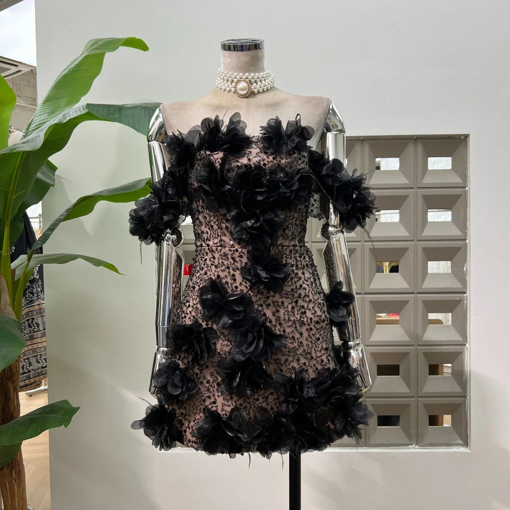 Fashionable Floral Strapless Mini Dress