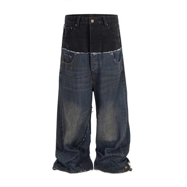 Fine Double Waist Denim Baggy Jeans Pants