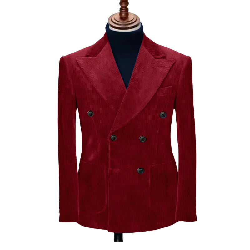 Burgundy red double-breasted men&