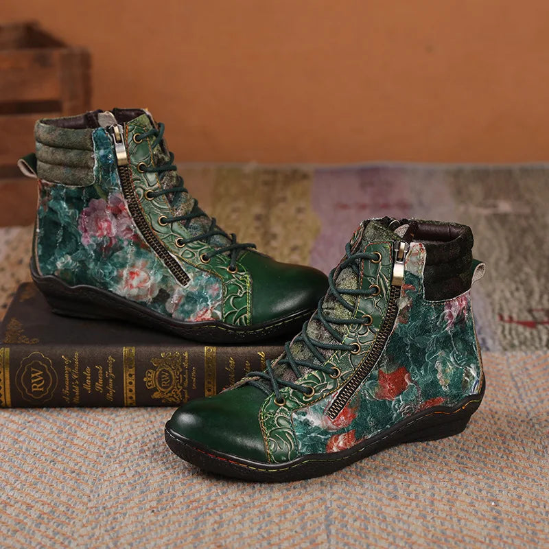Glamorous Ethnic Flower Painting Boots