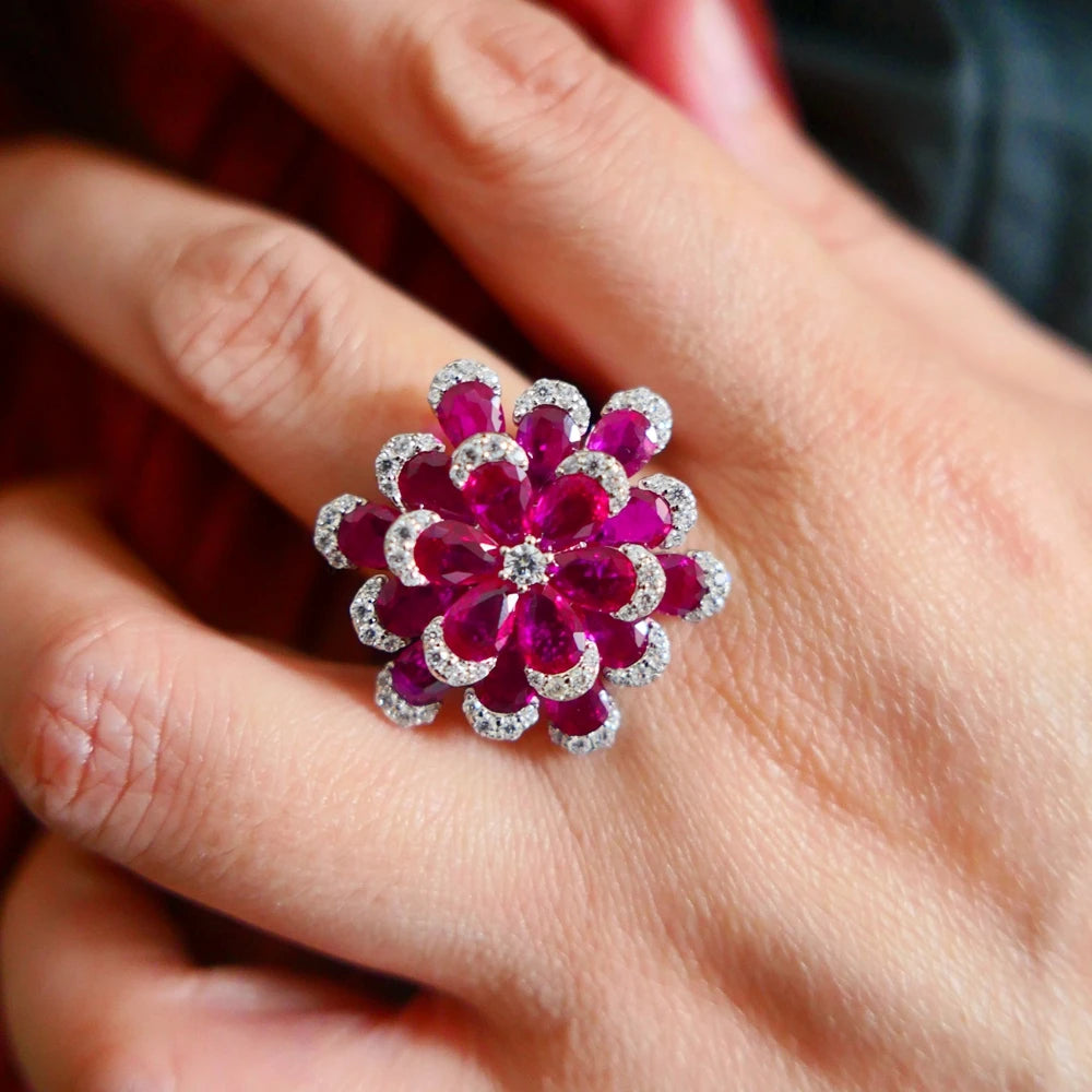 Elegant Ruby Lotus Flower Ring