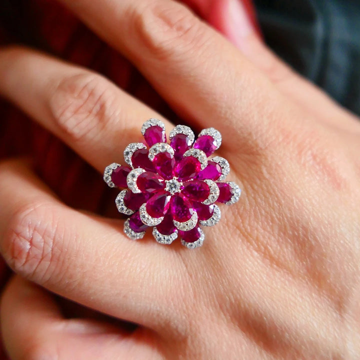 Elegant Ruby Lotus Flower Ring