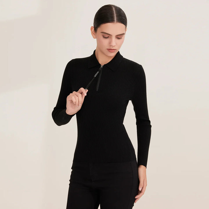 Luxurious Ribbed Knit Polo Sweater
