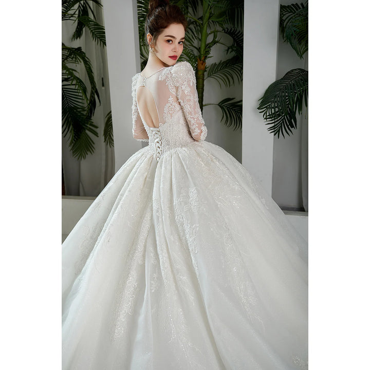 Crystal Glitter Puff Sleeve Bridal Gown