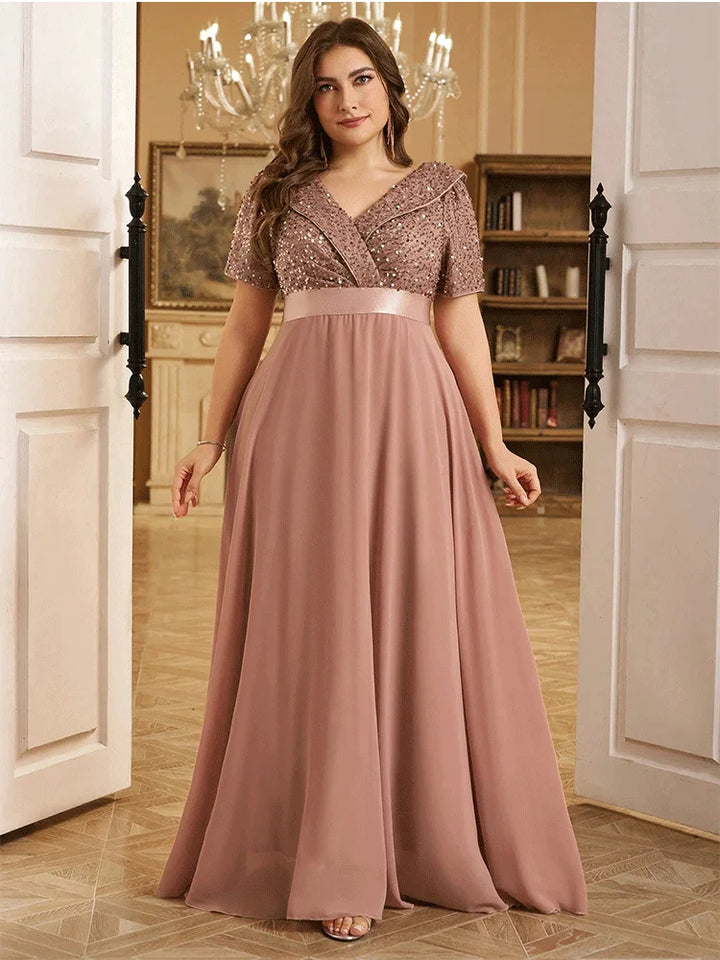 Shiny Plus Size Sequined Prom Gown