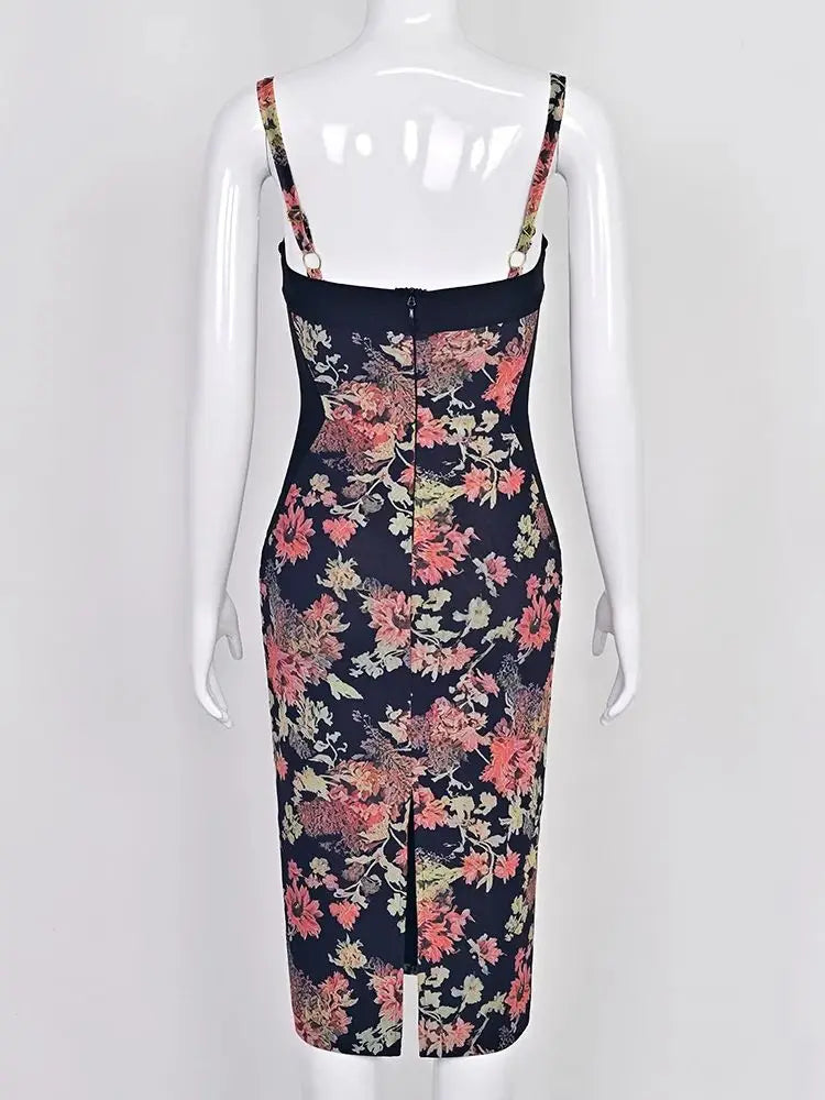 Sweet Flower Print Evening Dress