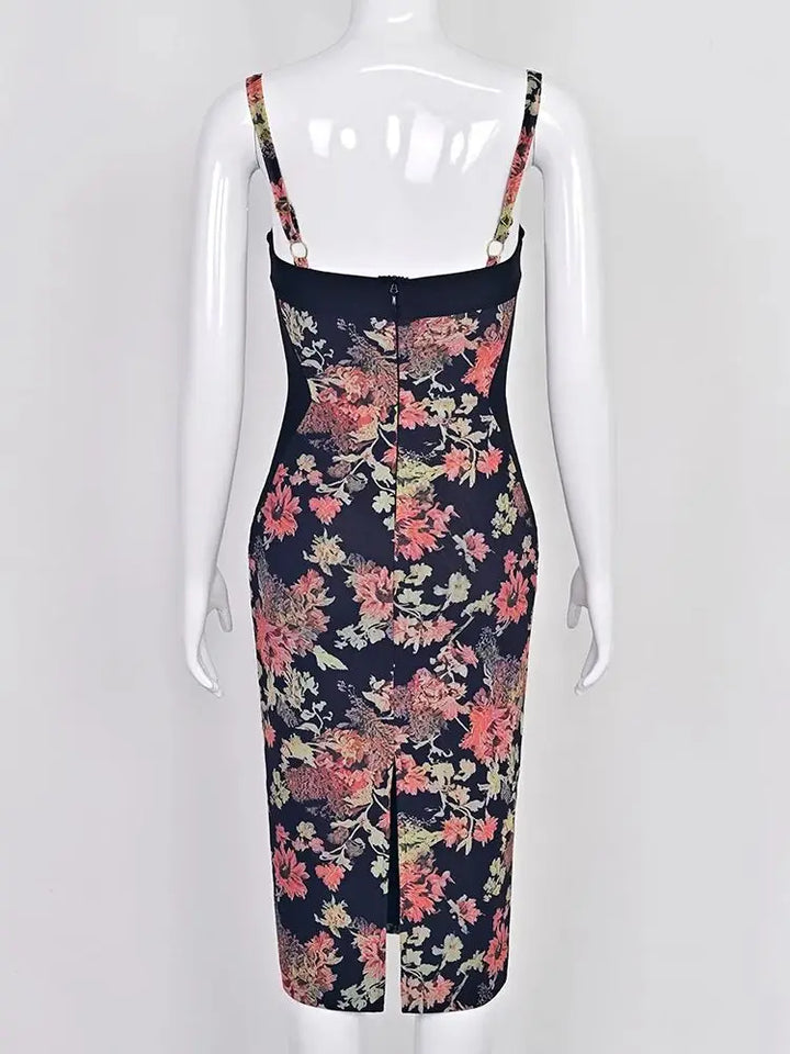 Sweet Flower Print Evening Dress
