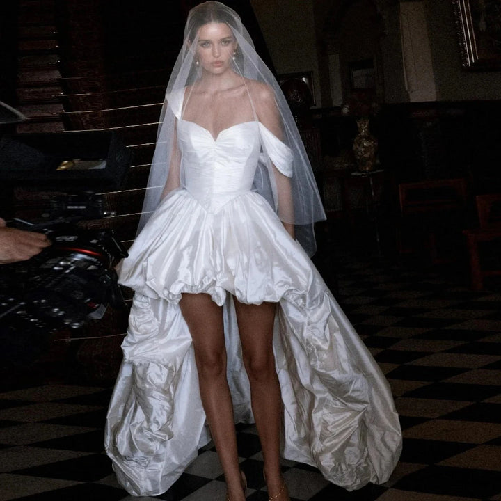 Modern Short Long Pleats Bridal Dress