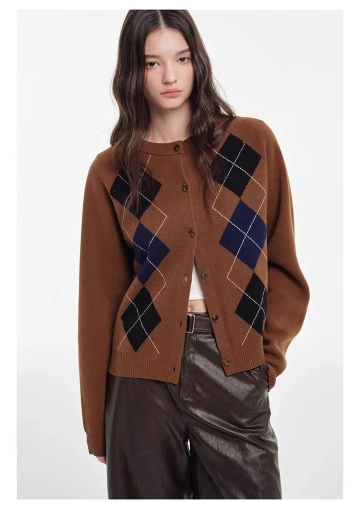 Sweet Diamond-shaped Pattern Cardigan