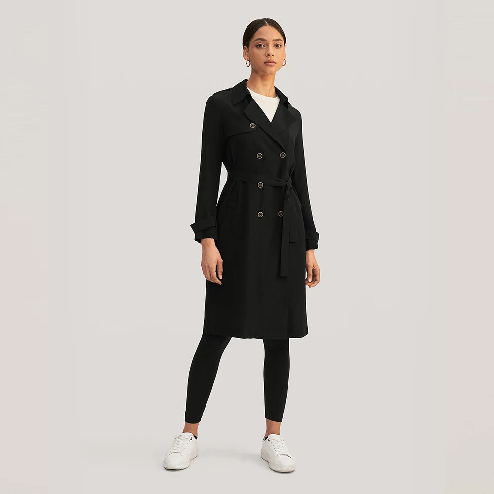 Classic Double-Breasted Silk Trench Coat