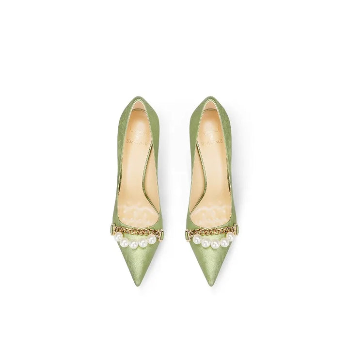 Beautiful Grass Green Satin High Heels