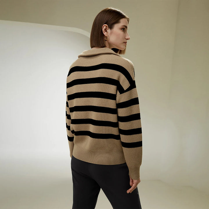 Versatile Striped Turtleneck Wool Sweater