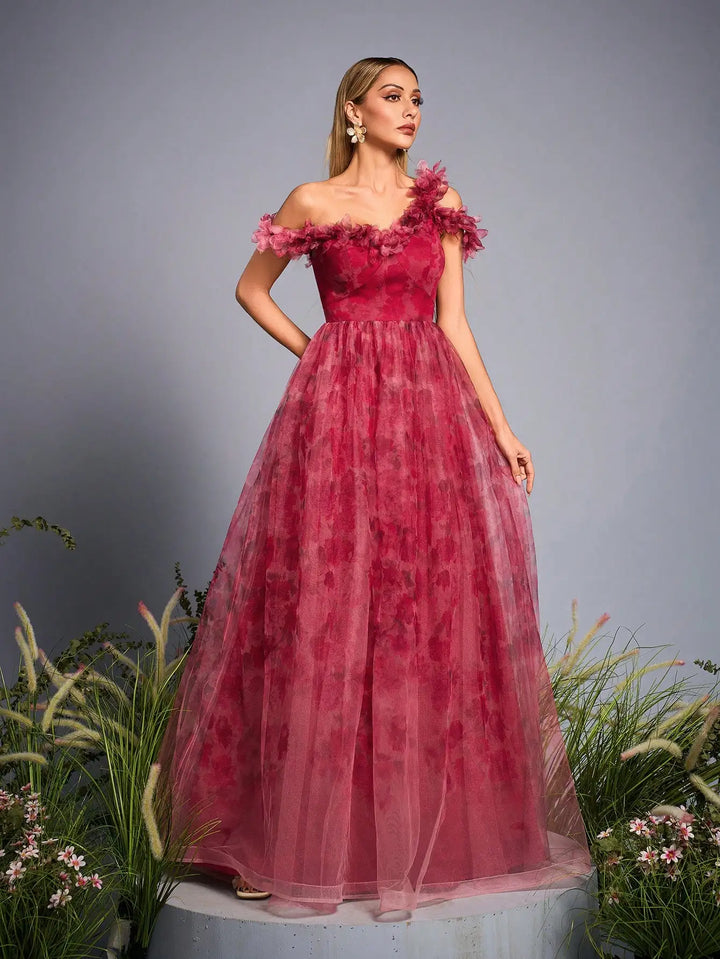 Chic Mesh One Shoulder Evening Party Dress