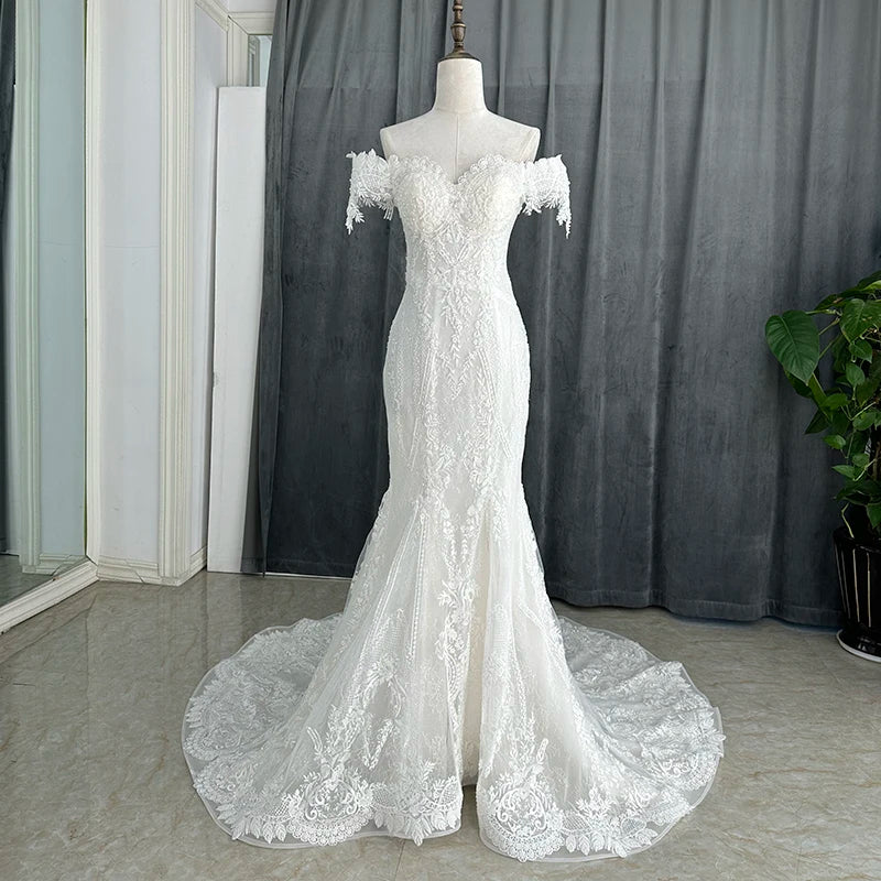 Graceful Beaded Lace Wedding Dress