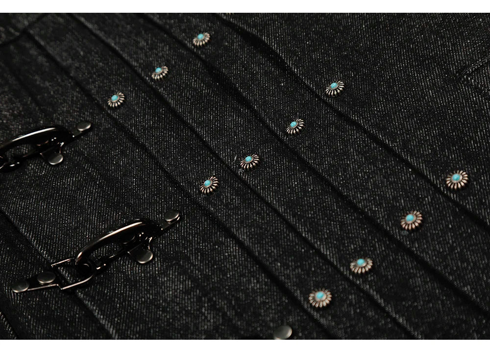 Vintage Turquoise Buttons Denim Jacket