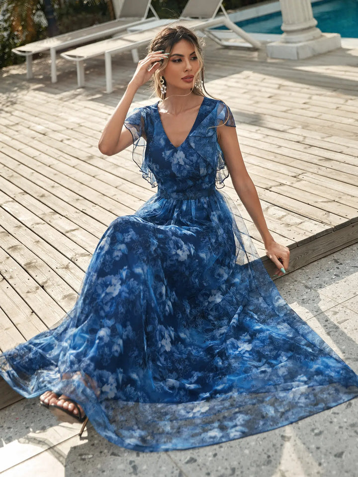 Stunning Ruffled Lace Evening Party Dress