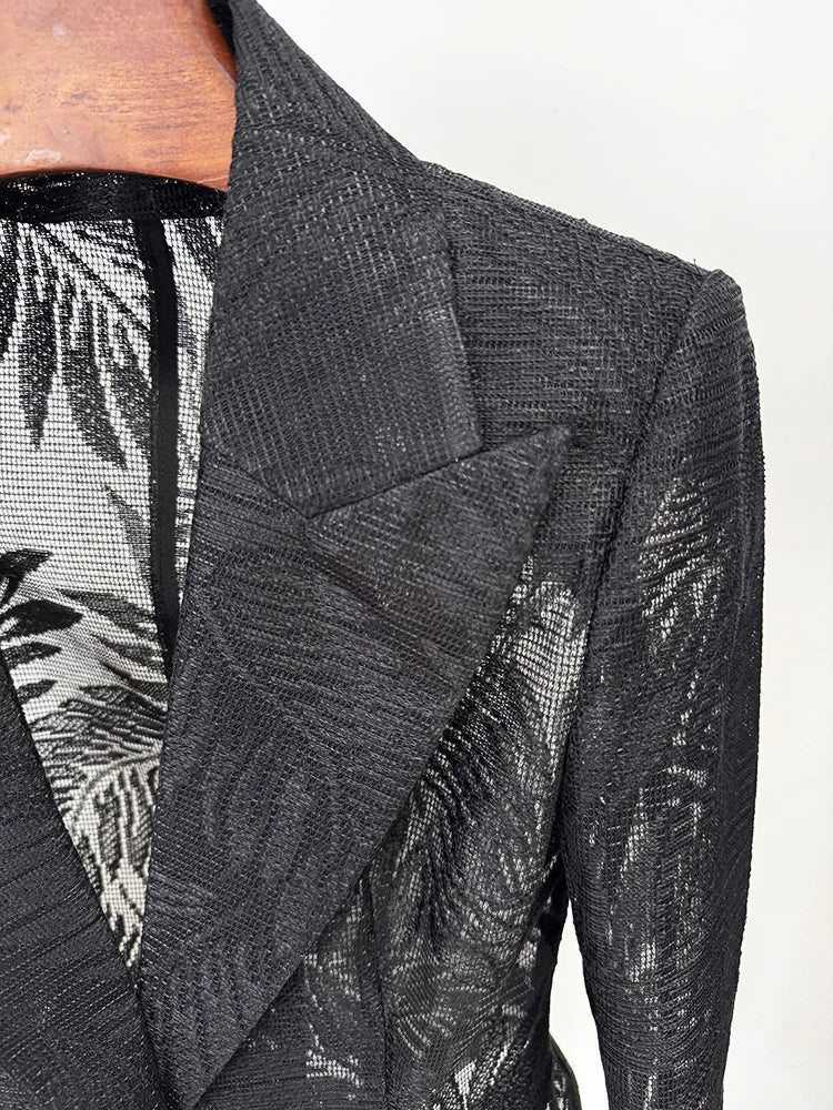 Alluring Embroidered Mesh Blazer