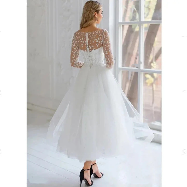 Appliques Garden Tea Length Wedding Dress