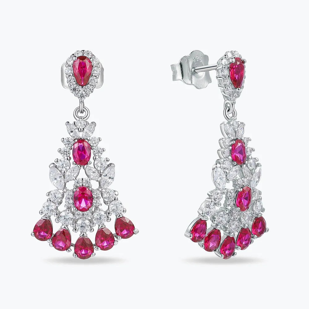 Vintage Round Cut Ruby Drop Earrings