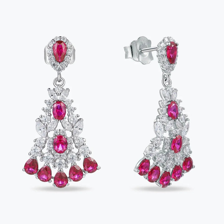 Vintage Round Cut Ruby Drop Earrings