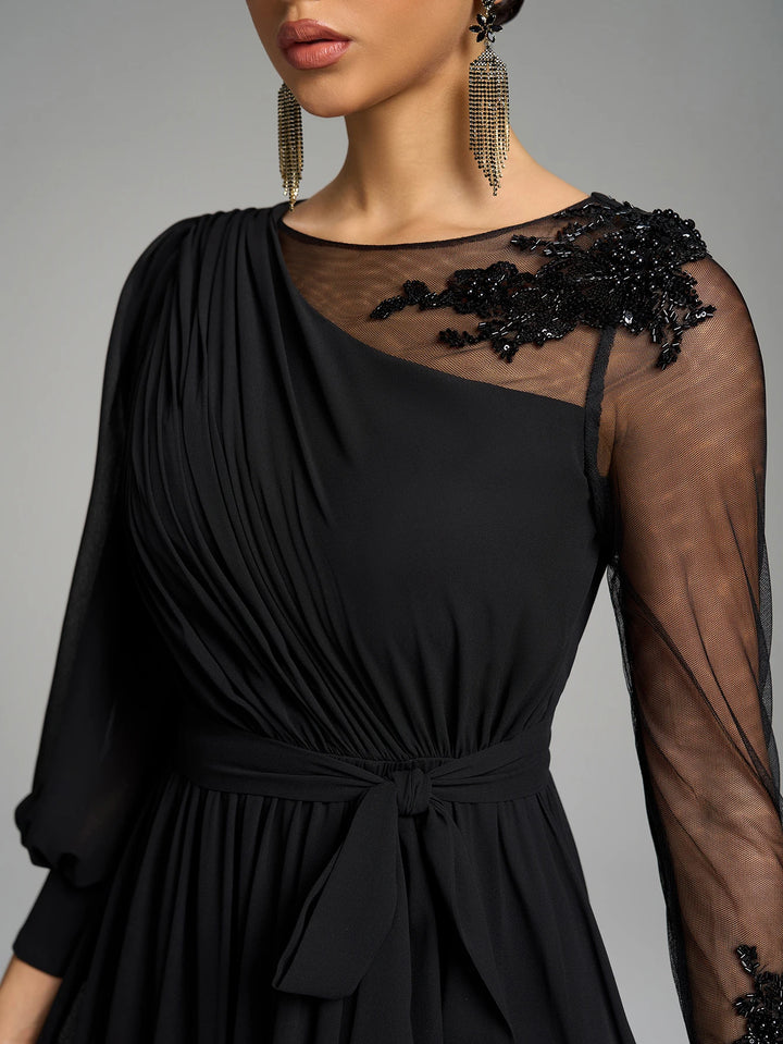 Asymmetrical Lantern Sleeves Evening Dress