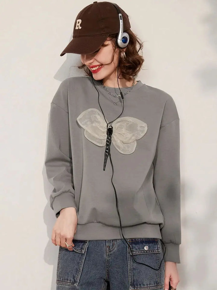 3D Dragonfly Decoration Casual Pullover Tops