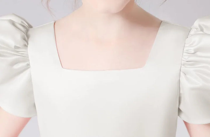 Elegant Square Collar Girl's Evening Dress