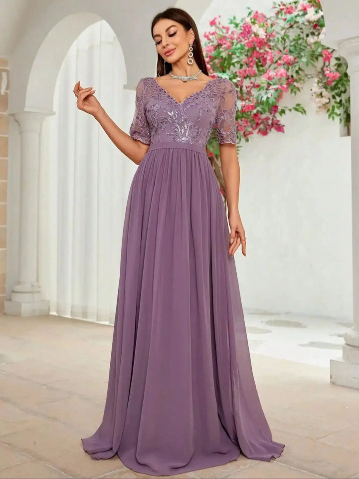 Sweet Embroidered Chiffon Evening Dress
