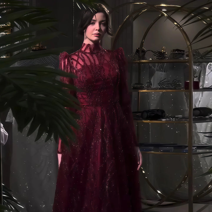 Refined High Neck Arabic Evening Dress