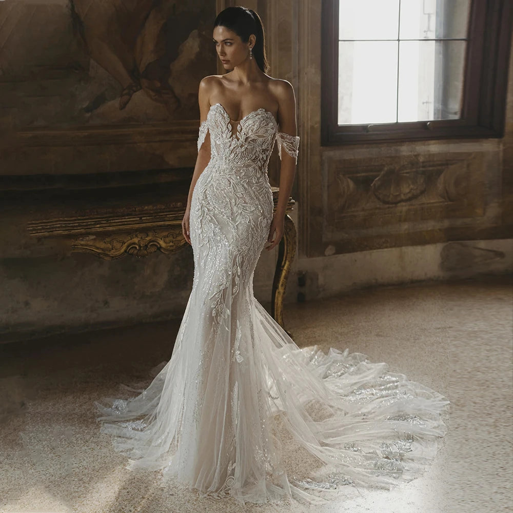 Delicate Floral Sequins Wedding Dress
