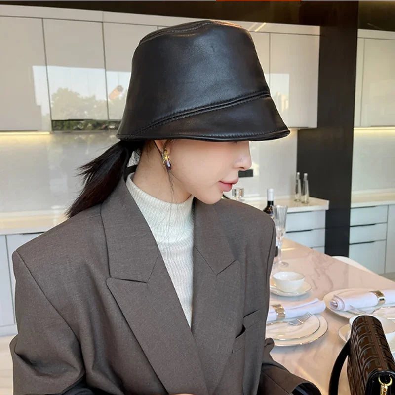 Stylish Leather Bucket Hat
