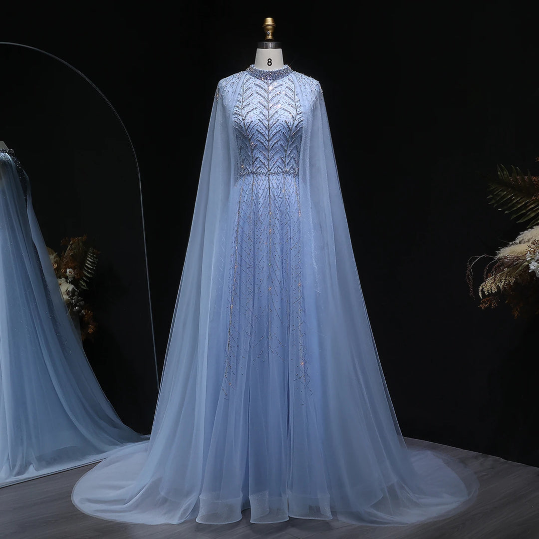 Graceful Arabic Beaded Cape Gown