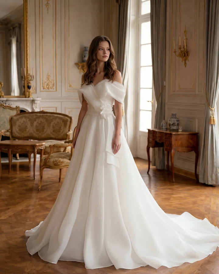 Alluring Floral Bow Accent Wedding Dress