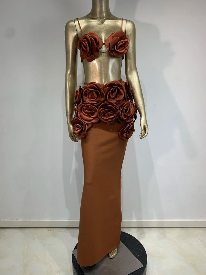 Floral Celebrity Style Two Piece Maxi Dress