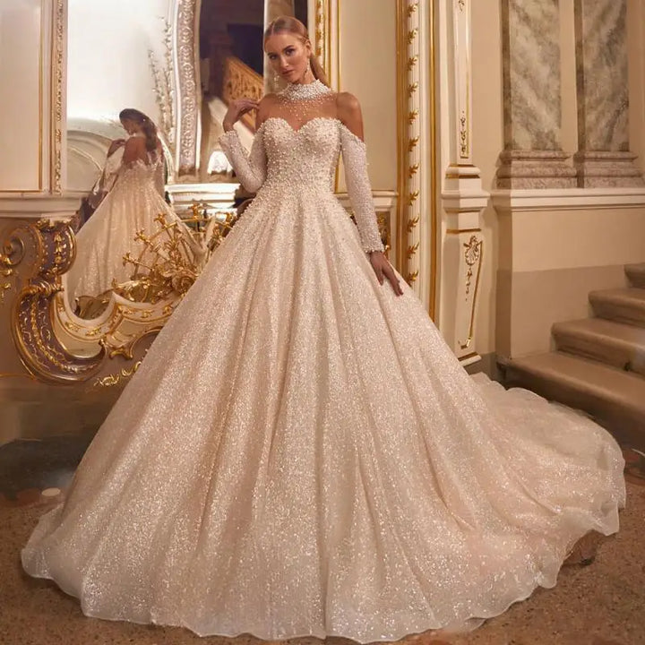 Gorgeous Pearls Off The Shoulder Ball Gown