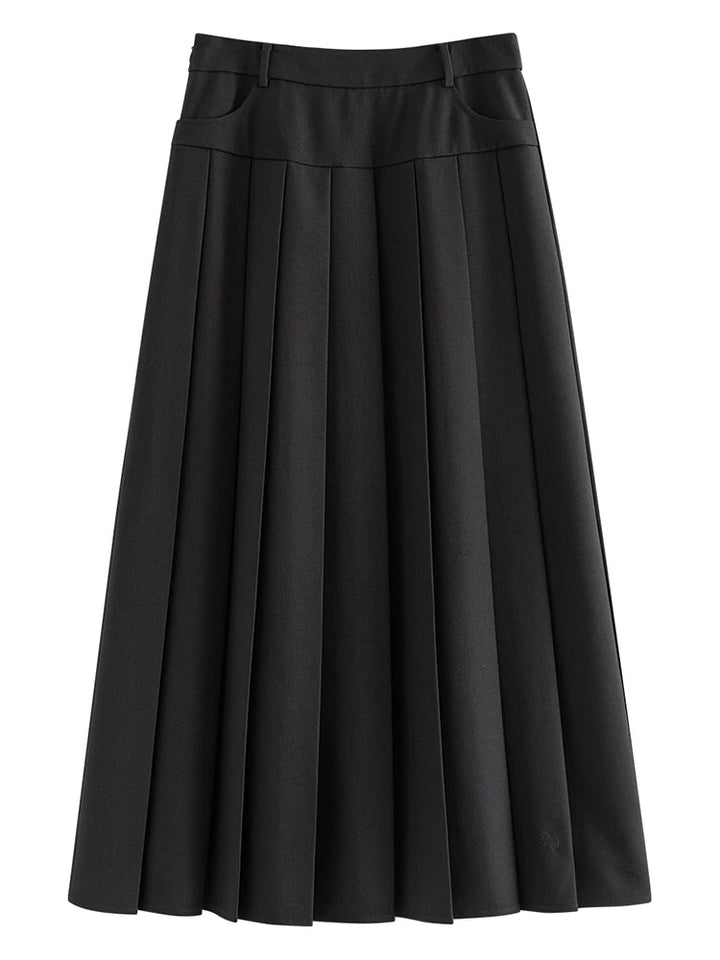 High Waist Slim Pleated Long Skirt