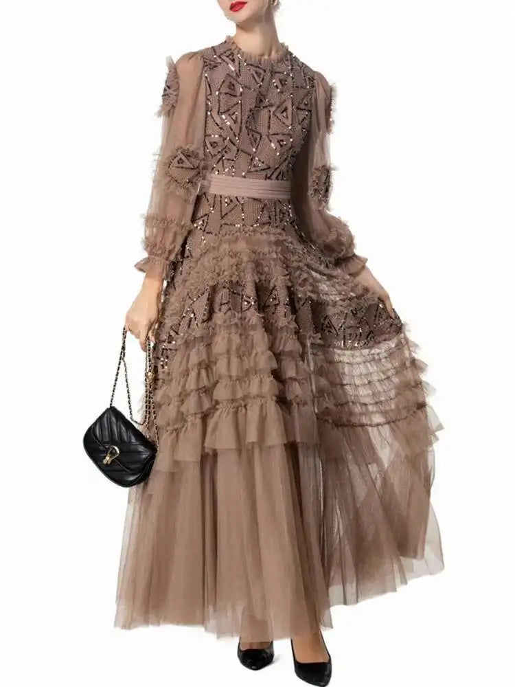 Sequins High Waist Midi Party Dress
