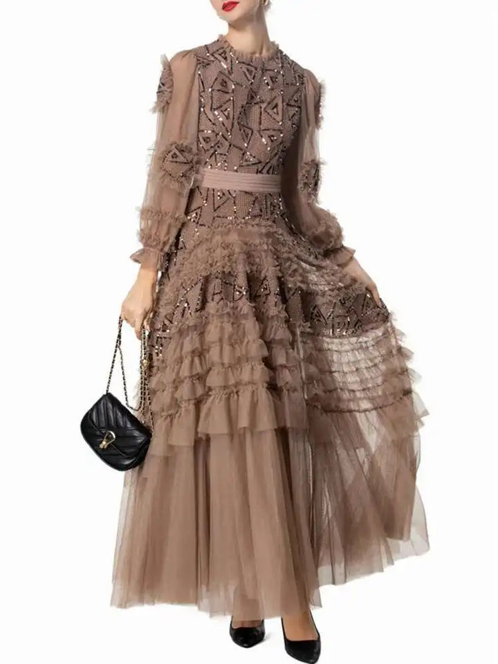 Sequins High Waist Midi Party Dress